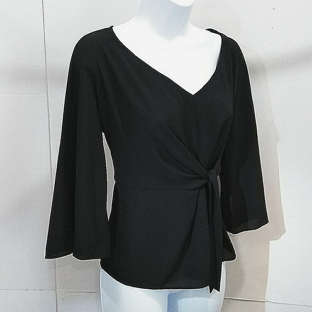 JeniferLopez S black top pullover blouse waist tie